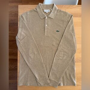 Lacoste Men's Long Sleeve Polo in Khaki with Green Logo